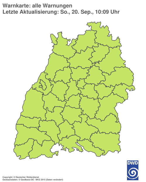 Aktuelle Warnkarte: Baden-Württemberg